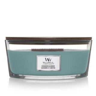 Woodwick Evergreen Cashmere świeczka zapachowa z drewnianym knotem (hearthwick) 453.6 g