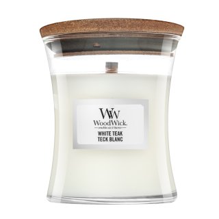 Woodwick White Teak świeczka zapachowa z drewnianym knotem 85 g
